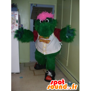 Mascot verde e rosa mostro coccodrillo mentre peloso - MASFR22202 - Mascotte di coccodrilli