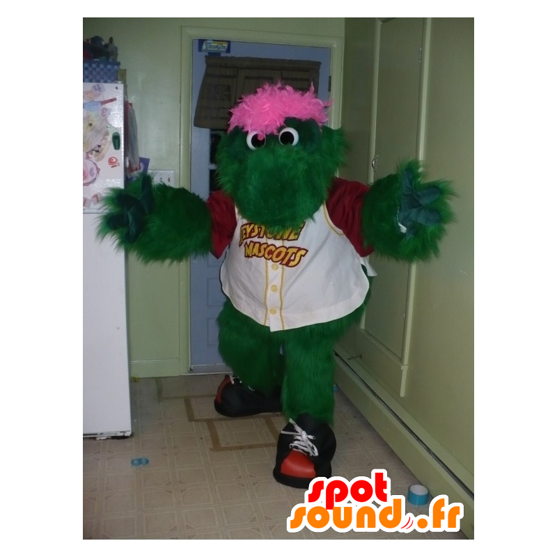 Mascot verde e rosa crocodilo monstro enquanto peludo - MASFR22202 - crocodilos mascote