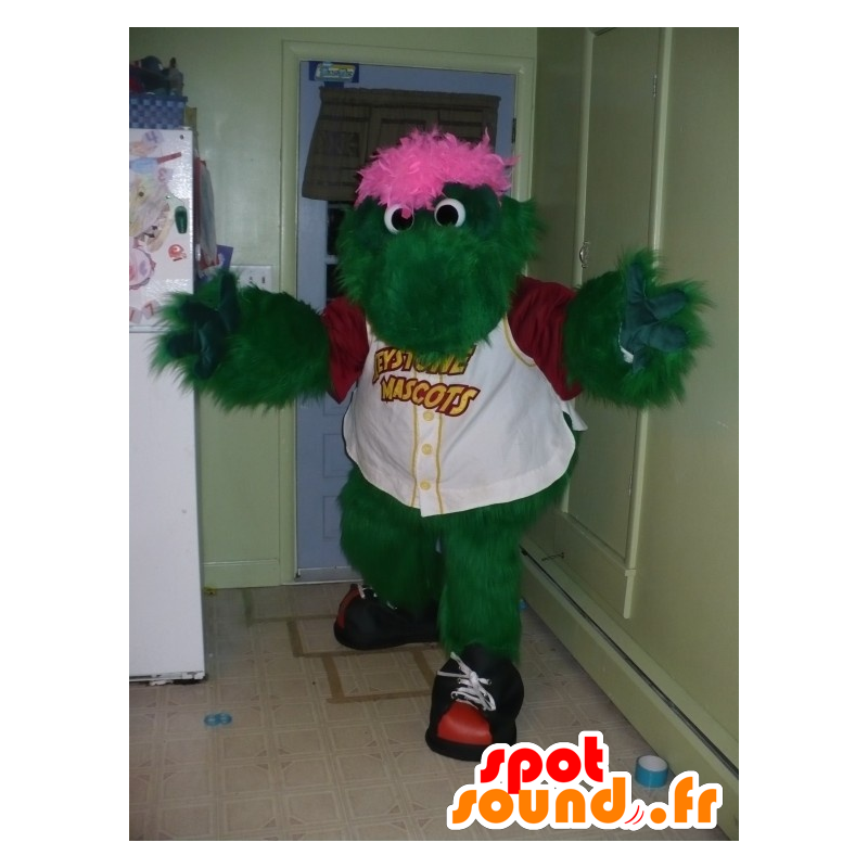 Mascot verde e rosa mostro coccodrillo mentre peloso - MASFR22202 - Mascotte di coccodrilli