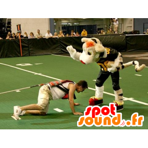 Beige och svart tigermaskot i sportkläder - Spotsound maskot