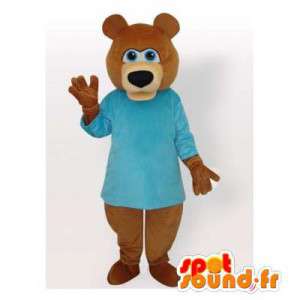 Mascotte d'ours marron en t-shirt bleu - MASFR006494 - Mascotte d'ours