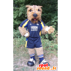 Hnědý pes maskot, všechno chlupatý ve sportovní oblečení - MASFR22208 - psí Maskoti