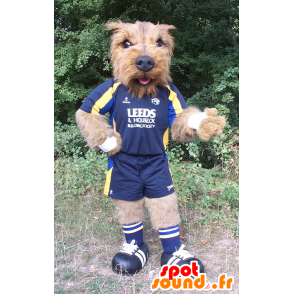 Brown Hund Maskottchen, während haarige in Sportkleidung - MASFR22208 - Hund-Maskottchen