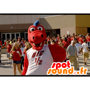 Mascot drago rosso e blu, con una camicia bianca - MASFR22211 - Mascotte drago