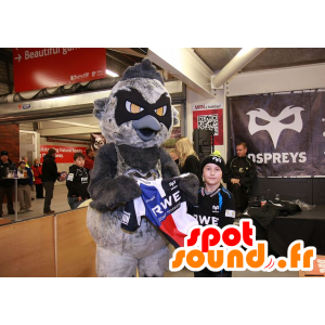 Mascotte d'oiseau gris et noir, géant, aux yeux orange - MASFR22212 - Mascotte d'oiseaux