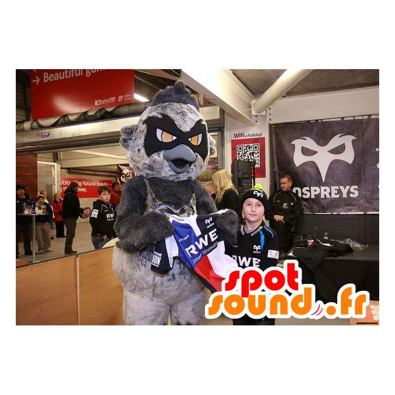 Mascotte d'oiseau gris et noir, géant, aux yeux orange - MASFR22212 - Mascotte d'oiseaux Mascotte d'oiseau gris et noir, géant, aux yeux orange - MASFR22212 - Mascotte d'oiseaux