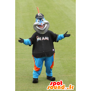 Mascot homem azul, peixe-espada na roupa colorida - MASFR22213 - Mascotes não classificados