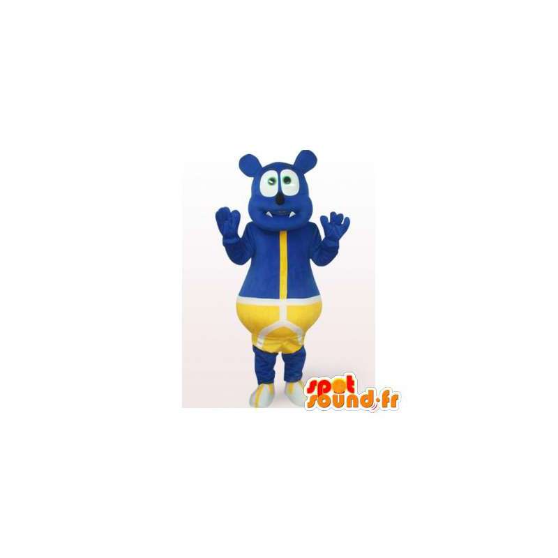 Blue bear mascot in yellow panties - MASFR006495 - Bear mascot