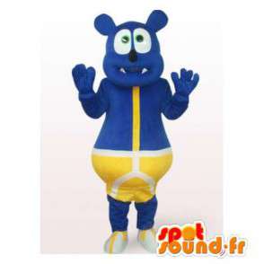 Blue bear mascot in yellow panties - MASFR006495 - Bear mascot