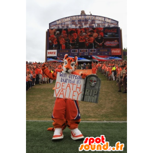 Orange tiger maskot, sort og hvid - Spotsound maskot kostume