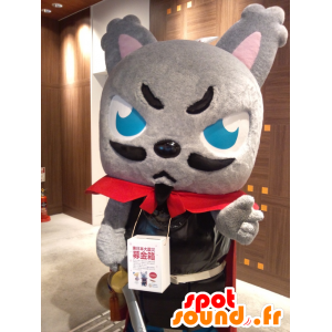 Gatto grigio mascotte vestita come un moschettiere - MASFR22221 - Mascotte gatto