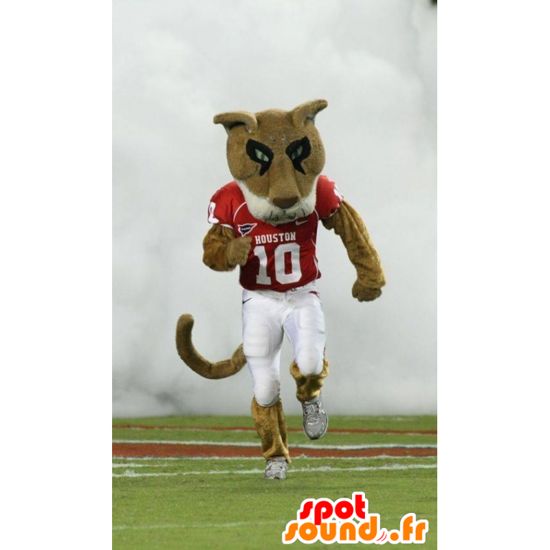 Brown and white tiger mascot in sportswear - MASFR22224 - Tiger mascots Brown and white tiger mascot in sportswear - MASFR22224 - Tiger mascots