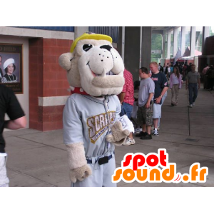 Hundmaskot, beige bulldog, i sportkläder - Spotsound maskot