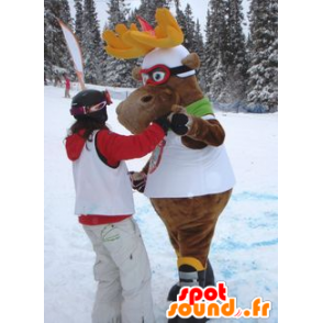 Caribou maskot, ren, älg, i skiddräkt - Spotsound maskot