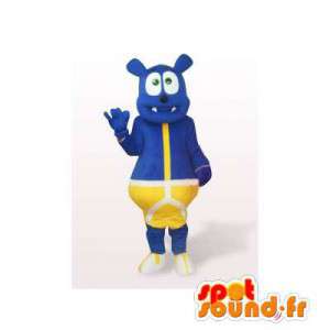 Blue bear mascot in yellow panties - MASFR006495 - Bear mascot