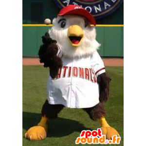 Mascotte de gros oiseau marron et blanc en tenue de baseball - MASFR22235 - Mascotte d'oiseaux