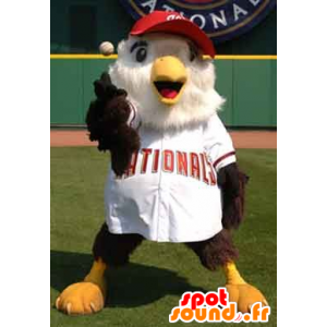 Mascotte gran pájaro marrón y blanco en el equipo de béisbol - MASFR22235 - Mascota de aves