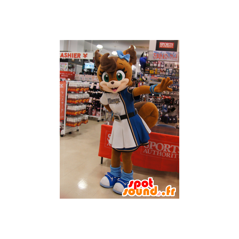 Mascot brown fox in abito cheerleader - MASFR22236 - Mascotte Fox