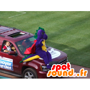 Mascotte de dragon vert, violet et jaune - MASFR22239 - Mascotte de dragon