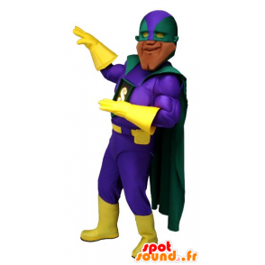 Mascote super-herói muito musculoso, com uma roupa colorida - MASFR22249 - super-herói mascote