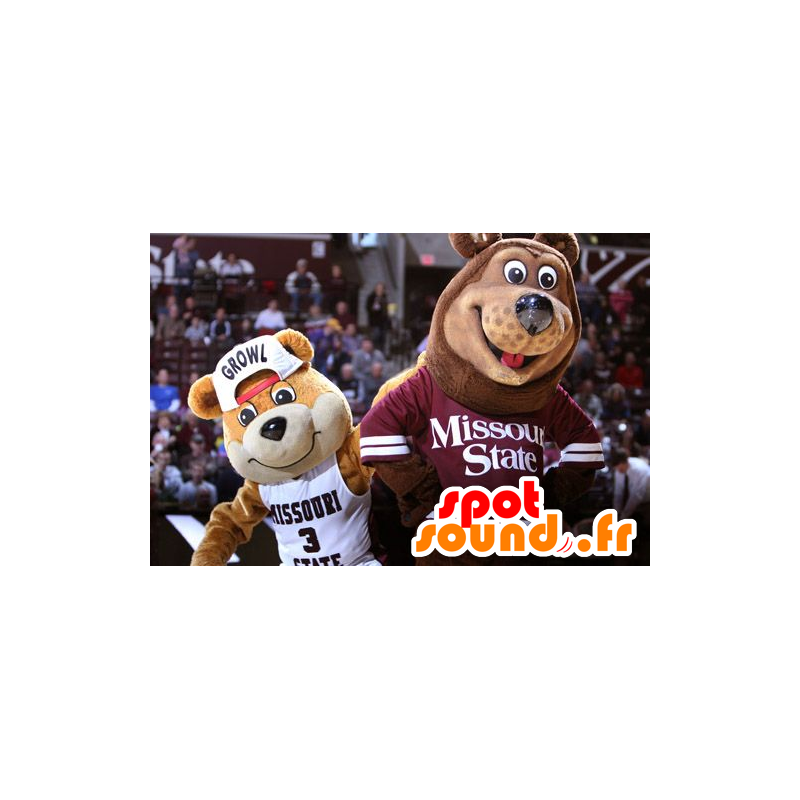2 brown bear mascots in sports outfit - MASFR22250 - Bear mascot