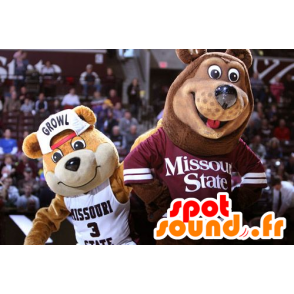 2 brown bear mascots in sports outfit - MASFR22250 - Bear mascot