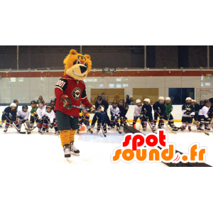 Orange björnmaskot i hockeyutrustning - Spotsound maskot