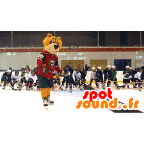 Orange bjørnemaskot i hockeyudstyr - Spotsound maskot kostume