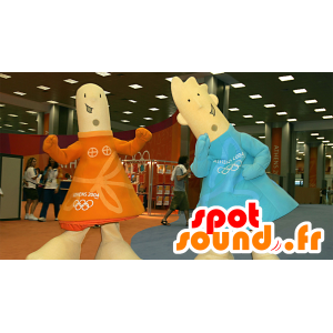 2 mascotte, ragazza e ragazzo in abito arancione e blu - MASFR22253 - Bambino mascotte