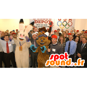 2 maskotter, en beige kanin og en brun ræv - Spotsound maskot
