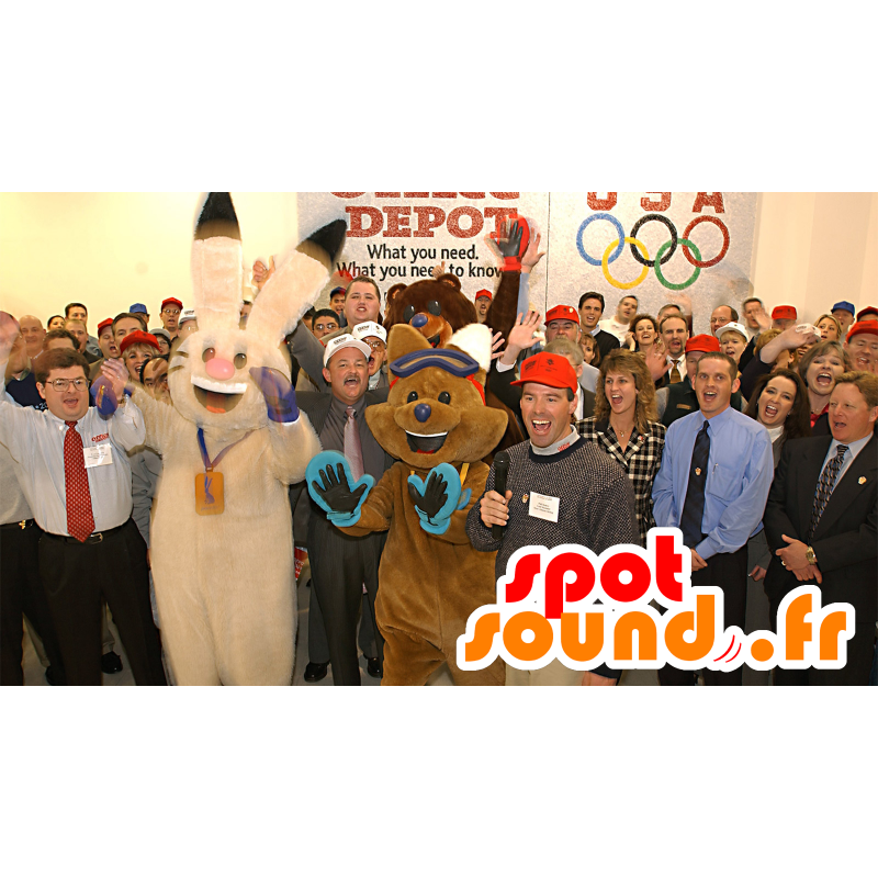 2 maskotter, en beige kanin og en brun ræv - Spotsound maskot 2 maskotter, en beige kanin og en brun ræv - Spotsound maskot