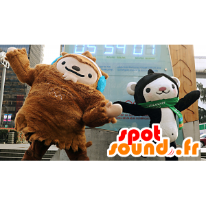 2 mascots, brown yeti and a black and white monkey - MASFR22256 - Mascots monkey