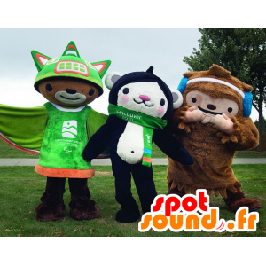 2 mascotte, yeti marroni e una scimmia in bianco e nero - MASFR22256 - Scimmia mascotte