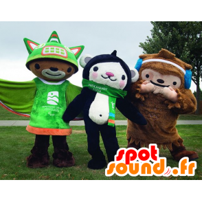 2 mascots, brown yeti and a black and white monkey - MASFR22256 - Mascots monkey