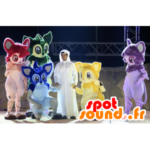 5 mascots of fantastic animals, red, blue green, yellow and purple - MASFR22257 - Missing animal mascots