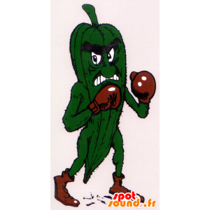 Mascotte de cornichon vert, farouche, avec des gants de boxe - MASFR22260 - Mascotte de légumes