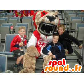 Lion Mascot bege e branco, rugindo - MASFR22273 - Mascotes leão