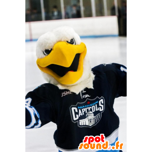 Mascotte d'aigle blanc et jaune, en tenue de sport - MASFR22276 - Mascotte d'oiseaux