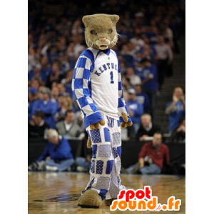 Tijger mascotte, bruin katachtig, gekleed in blauwe sport - MASFR22278 - Tiger Mascottes