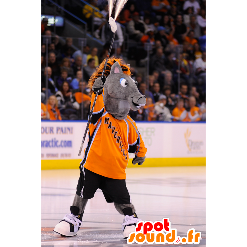 Grå åsna för maskot, föl med en orange man - Spotsound maskot Grå åsna för maskot, föl med en orange man - Spotsound maskot