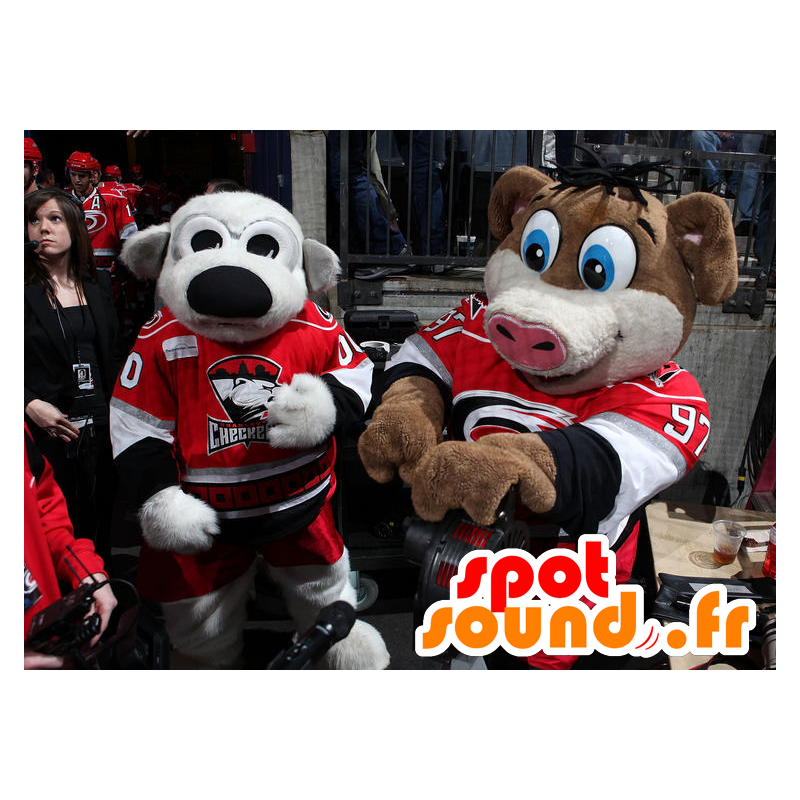 2 pets, a dog and a gray brown and white pig - MASFR22284 - Mascots pig 2 pets, a dog and a gray brown and white pig - MASFR22284 - Mascots pig