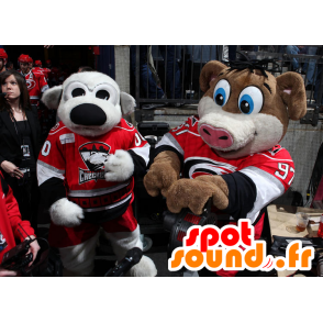 2 pets, a dog and a gray brown and white pig - MASFR22284 - Mascots pig