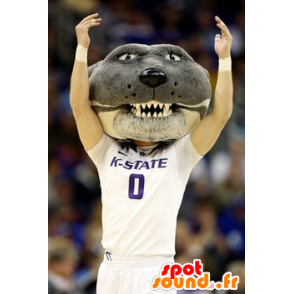 Gray dog ​​mascot head, feline - MASFR22288 - Dog mascots