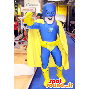 Mascote-herói em combinação azul e amarelo - MASFR22291 - super-herói mascote