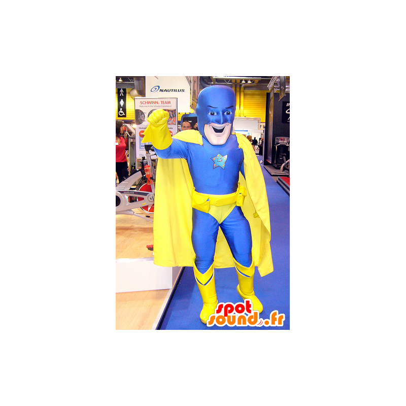 Superheld mascotte in blauw en geel combinatie - MASFR22291 - superheld mascotte