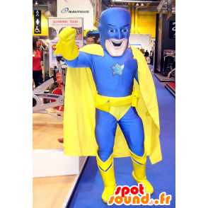 Mascotte de super-héros en combinaison jaune et bleue - MASFR22291 - Mascotte de super-héros