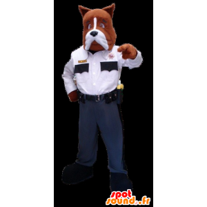 Hnědé a bílé psí maskot v policejní uniformě - MASFR22295 - psí Maskoti