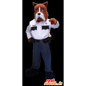 Mascotte de chien marron et blanc, en uniforme de policier - MASFR22295 - Mascottes de chien