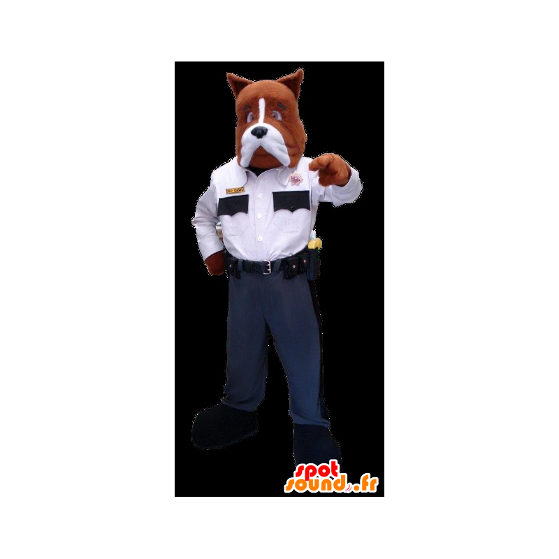 Brun og hvid hundemaskot i politiuniform - Spotsound maskot