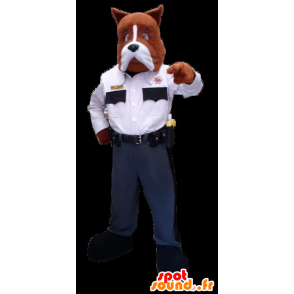 Marrón y blanco de la mascota perro en uniforme de policía - MASFR22295 - Mascotas perro